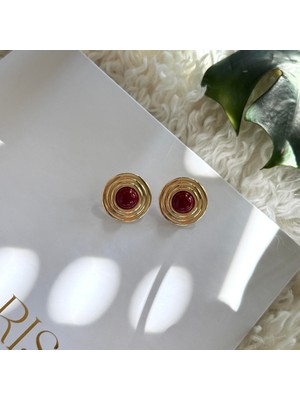 Alice İsstanbul Bordo Mineli Bombeli Yuvarlak Küpe