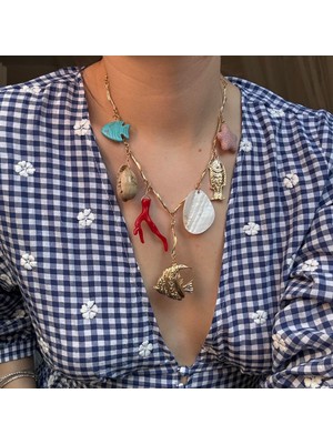 Alice İsstanbul Işlemeli Balık&mercan Charm Kolye