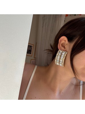 Alice İsstanbul Klipsli Gold Baget Taş Küpe