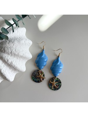 Alice İsstanbul Sedefli Mavi Deniz Kabuğu Küpe