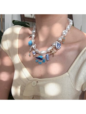 Alice İsstanbul Incili Murano Cam Balık Charmlı Kolye