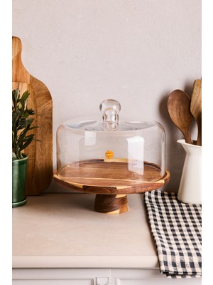 UltraMint Akasya Cam Kek Fanusu, Ayaklı, 28 Cm, Şık ve Kullanışlı Tasarım