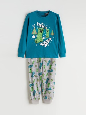 Lcw Turkuaz Bisiklet Yaka Minecraft Baskılı Erkek Çocuk Pijama Takımı
