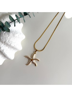 Alice İsstanbul Çelik Beyaz Mineli Deniz Yıldızı Kolye