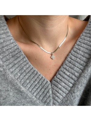 Alice İsstanbul Çelik Italyan Zincirli Taşlı Yonca Kolye