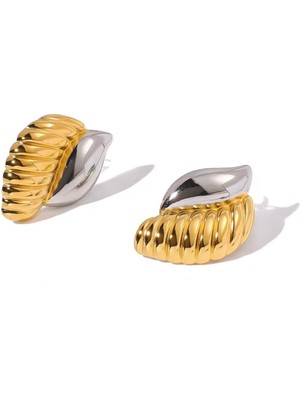 Alice İsstanbul Çelik Mix Oval Tırtıklı Küpe