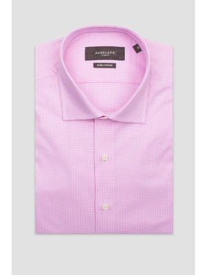Abbate Marco Dobby Pamuklu Slim Fit Pembe Klasik Yaka Erkek Desenli Gömlek