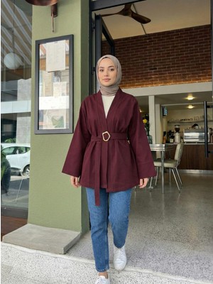 Foremia Geniş Manşet Kuşak Detay Ceket-Bordo