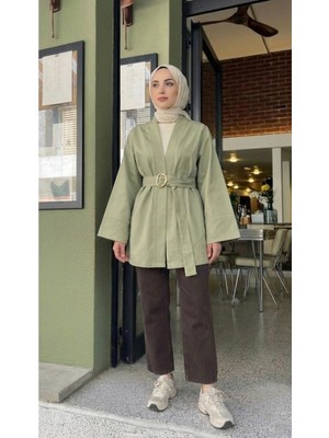 Foremia Geniş Manşet Kuşak Detay Ceket-Mint