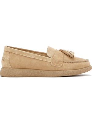 Derimod Kadın Bej Süet Deri Konfor Loafer 26PFD150510