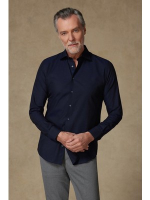 Abbate Donatello Jakar Pamuklu Slim Fit Lacivert Klasik Yaka Erkek Desenli Gömlek