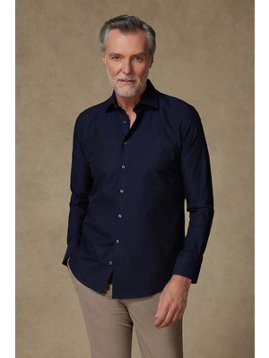 Abbate Donatello Jakar Pamuklu Slim Fit Lacivert Klasik Yaka Erkek Desenli Gömlek