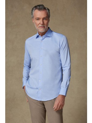Abbate Donatello Jakar Pamuklu Slim Fit Açık Mavi Klasik Yaka Erkek Desenli Gömlek