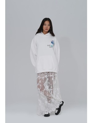Saw Urbanity Van Gogh Irises Oversize Sweatshirt Kadın Ekru
