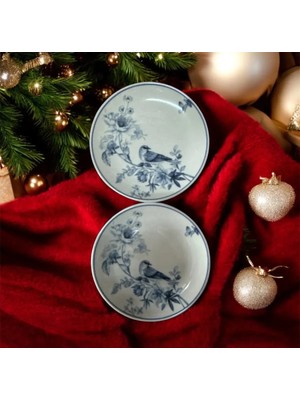 UltraMint 15 cm Kuş Desenli Porselen Pasta Tatlı Tabağı, 12'li Set