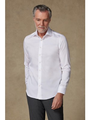 Abbate Donatello Non Iron Armür Pamuklu Slim Fit Beyaz Klasik Yaka Erkek Düz Gömlek