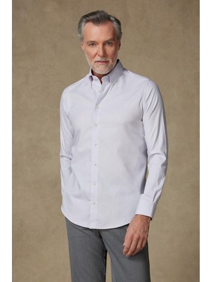 Abbate Carlo Royal Oxford Pamuklu Slim Fit Açık Gri Düğmeli Yaka Erkek Düz Gömlek