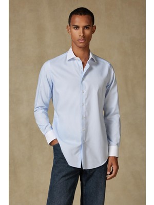 Abbate Grant Non Iron Oxford Pamuklu Slim Fit Açık Mavi Klasik Yaka Erkek Düz Gömlek