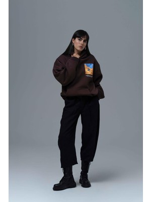 Saw Urbanity Starry Flow Oversize Sweatshirt Kadın Kahverengi