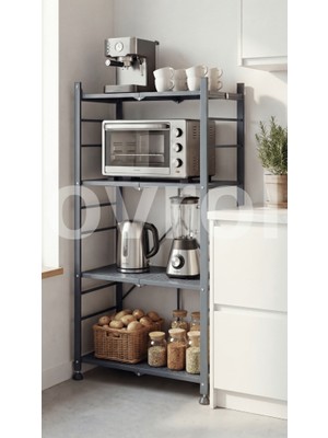 4 Katlı Katlanabilir Metal Raf Mutfak Banyo Balkon Düzenleyici Çok Amaçlı Raf