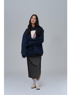 Saw Urbanity Not All Wounds Are Visible Oversize Sweatshirt Kadın Indigo