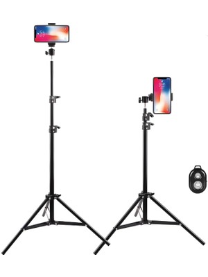 Somic Kumandalı Metal Tripod, 2 Metre Ayarlanabilir Yükseklik, 360 Döner Başlıklı Telefon Tutucu, Video Çekim Canlı Yayın Ring Light Lamba Ayağı, Fotoğraf Stüdyo Standı
