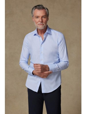 Abbate Donatello Non Iron Poplin Pamuklu Slim Fit Açık Mavi Klasik Yaka Erkek Çizgili Gömlek