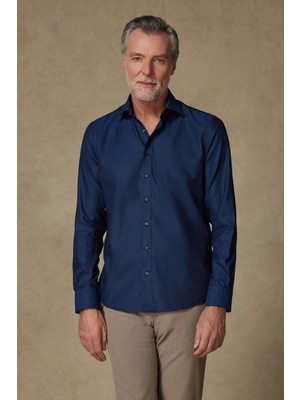 Abbate Donatello Non Iron Twill Pamuklu Slim Fit Lacivert Klasik Yaka Erkek Düz Gömlek