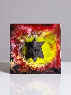 3D Ejderha Kafası Kırmızı Epoksi Duvar Tablosu, El Yapımı Heykelsi Sanat Eseri, 35X35 Cm, Modern & Statement Tasarım