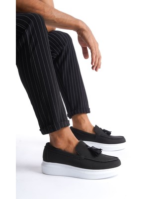 Zapatos SLW154 Blaze Bağcıksız Püsküllü Keten Erkek Günlük Spor Klasik Ayakkabı Kbt - Siyah