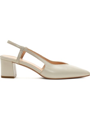 Derimod Kadın Bej Arkası Açık Topuklu Deri Ayakkabı 26PFD160218