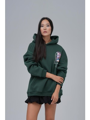 Saw Urbanity Mona Lisa Shooting Star Oversize Sweatshirt Kadın Yeşil