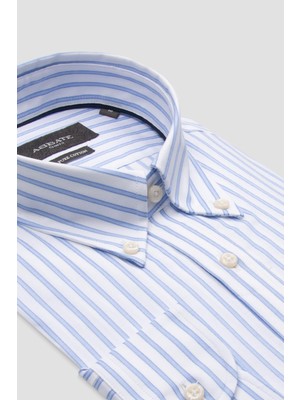 Abbate Carlo Twill Pamuklu Slim Fit Açık Mavi Düğmeli Yaka Erkek Çizgili Gömlek