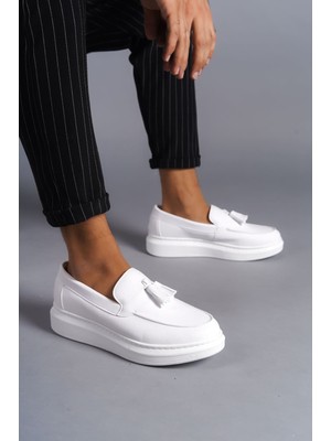 Zapatos SLW154 Blaze Bağcıksız Püsküllü Cilt Erkek Günlük Spor Klasik Ayakkabı Cbt - Beyaz