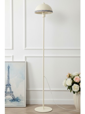 Marrien Luna Tile Tek Ayaklı Krem Modern Metal Lambader  Oturma Odası & Yatak Odası & Salon Lambası