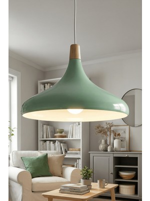 Marrien Nova Bohem Ahşap Mint Yeşili Metal Sarkıt (35 cm)  Yemek Masası Üstü Avize