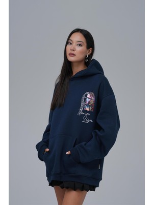 Saw Urbanity Mona Lisa Shooting Star Oversize Sweatshirt Kadın Indigo