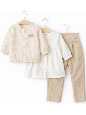 Bambino Çiçek Desenli Bomber Ceketli Gömlekli Pantolonlu 3’lü Kız Takımı