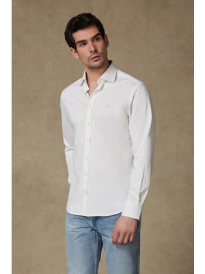 Abbate Rico Jersey Pamuk Karışımlı Comfort Fit Beyaz Klasik Yaka Erkek Düz Gömlek