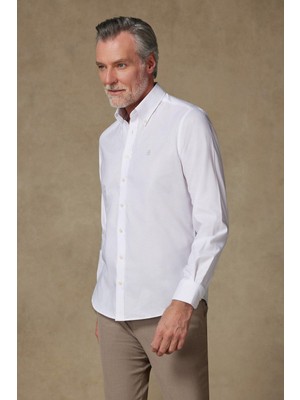 Abbate Matteo Non Iron Oxford Pamuklu Comfort Fit Beyaz Düğmeli Yaka Erkek Düz Gömlek