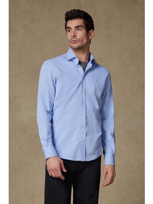 Abbate Rico Jersey Pamuk Karışımlı Comfort Fit Açık Mavi Klasik Yaka Erkek Düz Gömlek
