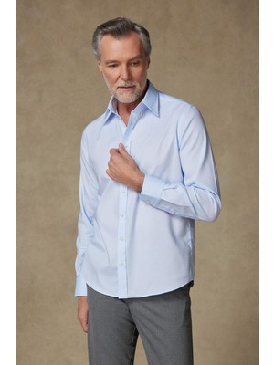 Abbate Matteo Non Iron Oxford Pamuklu Comfort Fit Açık Mavi Düğmeli Yaka Erkek Düz Gömlek