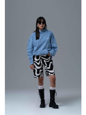 Saw Urbanity Washed Peace Oversize Sweatshirt Kadın Mavi