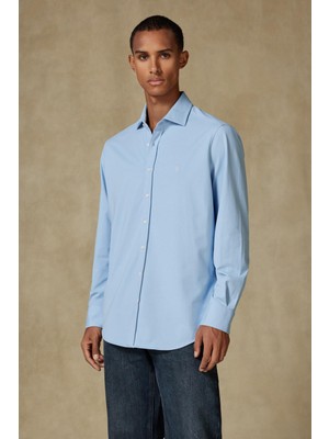 Abbate Stefano Jersey Pamuk Karışımlı Comfort Fit Açık Mavi Klasik Yaka Erkek Düz Gömlek