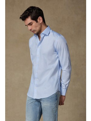 Abbate Donatello Armür Pamuklu Slim Fit Açık Mavi Klasik Yaka Erkek Desenli Gömlek