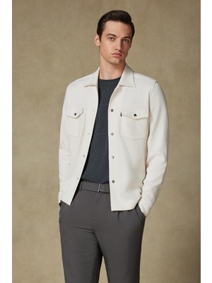 Abbate Urbano Armür Overshirt Pamuklu Overshirt Fit Ekru Klasik Yaka Erkek Düz Gömlek