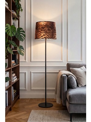 Marrien Cora Tek Ayaklı Siyah Metal  Sahra Kumaş Lambader  Oturma Odası & Yatak Odası & Salon Lambader