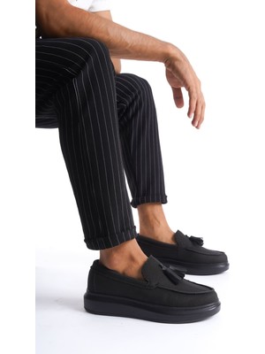 Zapatos SLW154 Blaze Bağcıksız Püsküllü Keten Erkek Günlük Spor Klasik Ayakkabı Kst - Siyah