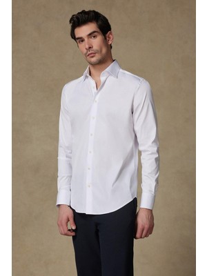 Abbate Donatello Non Iron Twill Pamuklu Slim Fit Beyaz Klasik Yaka Erkek Düz Gömlek