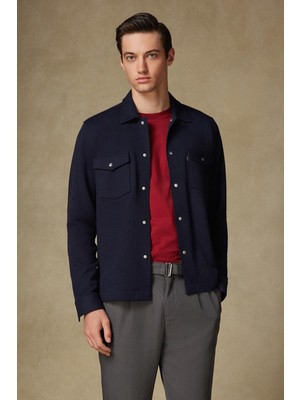 Abbate Urbano Armür Overshirt Pamuklu Overshirt Fit Lacivert Klasik Yaka Erkek Düz Gömlek